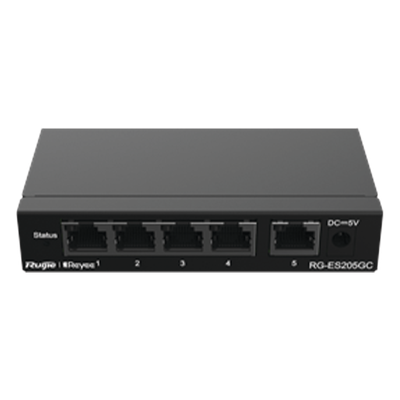 RUIJIE - Switch Administrable / 5 Puertos Gigabit / Capacidad 10 Gbps / Gestión Cloud y Móvil / 16 VLANs / 5W Máximo