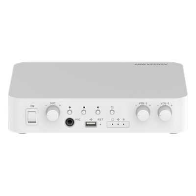 HIKVISION - Amplificador de Audio IP / 2 Canales / 80 W Totales / 2 Zonas 40 W / Salida 100V / Bluetooth / USB / RCA / Micrófono / Hik-Connect