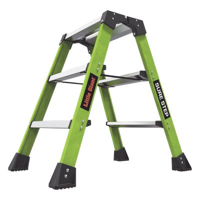 LITTLE GIANT LADDER SYSTEMS - Taburete de Fibra de Vidrio / 2 Peldaños / Capacidad 170 kg (375 lbs) / Clasificación IAA / Plataforma 19x36 cm