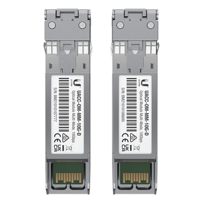 UBIQUITI - Módulo SFP+ / 10 Gbps / Multimodo / Alcance 300 m (984.3 ft) / LC Dúplex / 850 nm / Paquete de 2