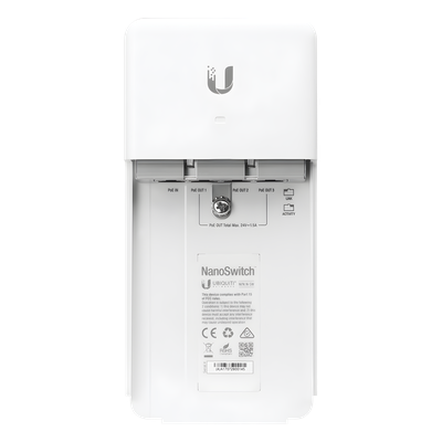UBIQUITI - Switch PoE de Paso para Exterior / 4 Puertos Gigabit / 24V PoE / IP67 / -30°C a 70°C / 4 Gbps Throughput