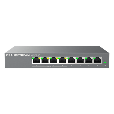 GRANDSTREAM - Switch Administrable Capa 2 Lite / 8 Puertos Gigabit / 4 Puertos PoE+ / 32 VLAN / QoS / GDMS Cloud / Montaje Pared y Escritorio