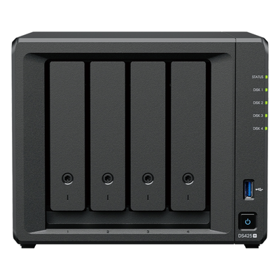 SYNOLOGY - NAS 4 Bahías / Intel Celeron J4125 2.7 GHz / 2 GB DDR4 Expandible / 2.5GbE + 1GbE / 2 Ranuras M.2 NVMe / Hasta 80 TB