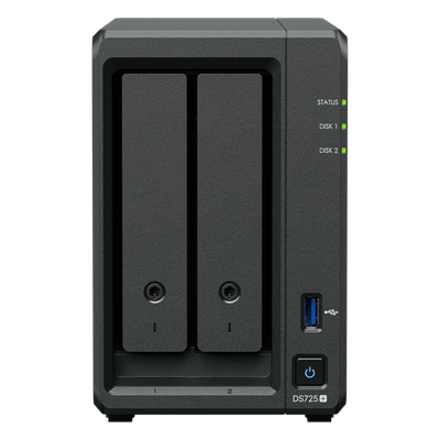 SYNOLOGY - NAS de 2 Bahías / Expansible a 7 Unidades / Puerto 2.5GbE / 2 Ranuras M.2 NVMe / 276 MB/s Lectura / 224 MB/s Escritura / Procesador AMD Ryzen R1600 / 4 GB DDR4 ECC