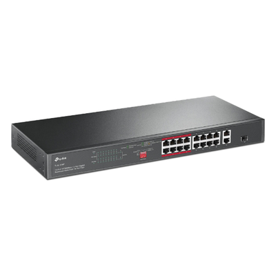TP-LINK - Switch PoE+ No Administrable / 16 Puertos 10/100 Mbps / 2 Puertos Gigabit RJ45 / 1 Puerto SFP / PoE Extendido 250 m (820.2 ft) / 150 W / Aislamiento de Tráfico
