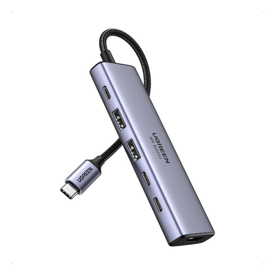 UGREEN - Hub USB-C 6 en 1 / HDMI 4K@60Hz / 4x USB 3.2 Gen 2 10 Gbps / PD 100W / Aluminio / 20 cm