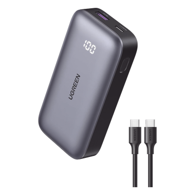 UGREEN - Batería Externa / 30W PD3.0 / 10 000 mAh / 2 Puertos USB-C + USB-A / Carga Bidireccional / Pantalla LED Digital / 180 g