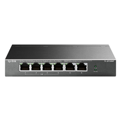 TP-LINK - Switch PoE no administrable / 6 puertos 10/100 Mbps / 4 puertos PoE 802.3af/at / Presupuesto 67 W / Extensor hasta 250 m (820 ft) / Prioridad video