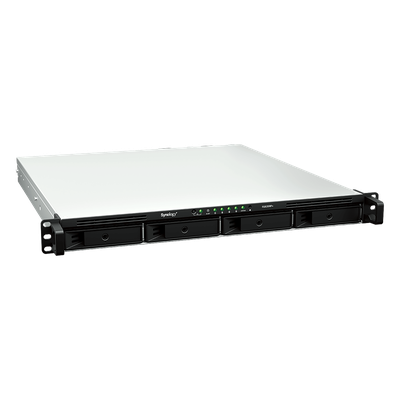 SYNOLOGY - Servidor NAS Rackmount / 4 Bahías Hot-Swappable / 1U / 2000/1300 MB/s Lectura/Escritura / 4 Puertos 1GbE RJ45 / PCIe 3.0 x8 / Dual Power Supply Redundante / DSM / Almacenamiento Empresarial