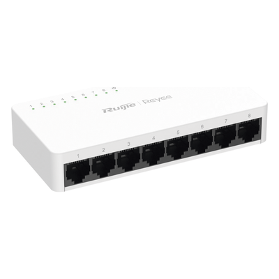 RUIJIE - Switch No Administrable / 8 Puertos 10/100 Mbps / Plug & Play / Cloud Visible / Montaje Escritorio o Rack / 2.3 W
