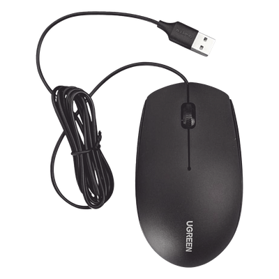 UGREEN - Mouse Óptico USB / 1200 DPI / Cable 1.5 m (4.9 ft) / 3 Botones / Diseño Ergonómico / Silencioso / Multiplataforma