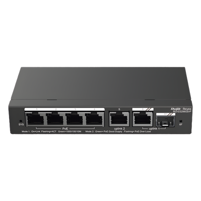 RUIJIE - Switch Administrable Cloud / 6 Puertos Gigabit / 4 PoE+ 54W / 1 SFP / 12 Gb/s / Sin Ventilador
