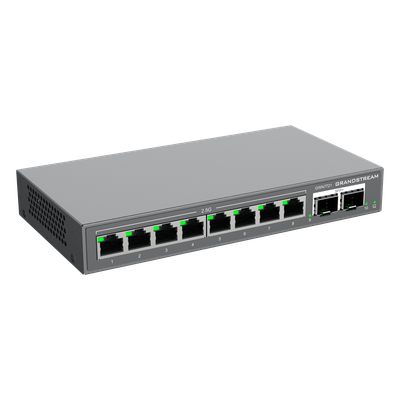 GRANDSTREAM - Switch L2 Lite Administrable / 8 Puertos Ethernet 2.5 Gbps / 2 Puertos SFP+ 10 Gbps / VLAN / QoS / Montaje Escritorio o Pared