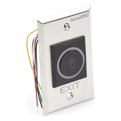 ACCESSPRO - Botón de Salida Sin Contacto / Sensor IR 4 a 15 cm / Acero Inoxidable / Contactos NO/COM/NC / 12 VDC / IP para Ambientes Higiénicos