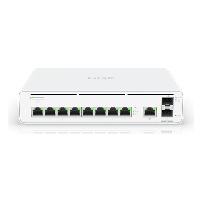 UBIQUITI - Consola Gateway-Switch / 8 Puertos LAN GbE RJ45 / 2 Puertos SFP+ 10G / Router WAN 1GbE / Rendimiento 8,500 Mbps / SSD 128 GB / Montaje Rack 1U