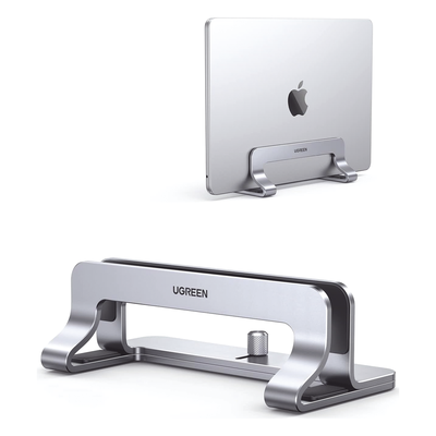 UGREEN - Soporte Vertical para Laptop / Ajustable 12-26 mm / Aluminio y Silicona / Hasta 15.6 pulgadas / Base Antideslizante / Color Plata