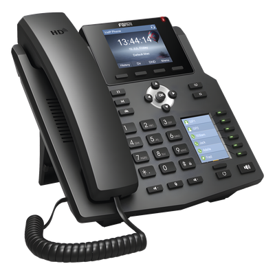 FANVIL - Teléfono IP empresarial para 4 líneas SIP con 2 pantallas LCD, 6 teclas BLF/DSS, conferencia de 3 vías, PoE