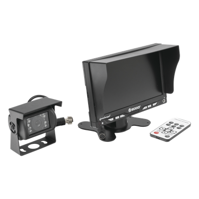 ECCO - Sistema de Reversa Vehicular / Monitor LCD 7'' / Cámara CMOS IR 18 LEDs / Soporte Dual Cámara / Cable 20 m (65.6 ft)