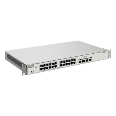 RUIJIE - Switch Administrable Capa 3 / 24 Puertos Gigabit PoE+ / 4 SFP+ 10Gb / 370W PoE / 128 Gb/s