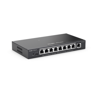 RUIJIE - Switch Administrable PoE+ / 9 Puertos Gigabit / 8 Puertos PoE+ 802.3af/at / 120 W / Alcance Extendido 250 m (820.2 ft) / Sin Ventilador