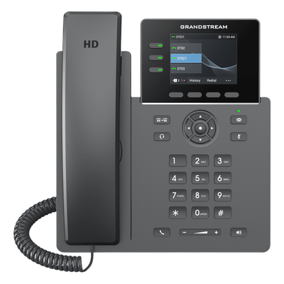 GRANDSTREAM - Teléfono IP / 3 Líneas SIP / 12 Botones Virtuales Programables / Pantalla LCD 2.8 Pulgadas / Puertos Gigabit con PoE / Audio HD