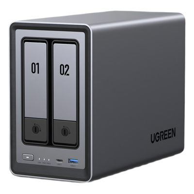 UGREEN - NAS 2 Bahías / Intel N100 4 Núcleos / DDR5 8 GB / SATA 48 TB / M.2 NVMe 16 TB / Ethernet 2.5G / HDMI 4K