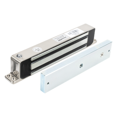 ACCESSPRO - Chapa Magnética Electromagnética / 600 lbs (272 kg) / Montaje Superficial / IP68 / Dual 12V/24V DC / -10°C a +55°C