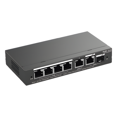 RUIJIE - Switch Administrable Cloud / 6 Puertos Gigabit / 4 PoE+ 54W / 1 SFP / 12 Gb/s / Sin Ventilador