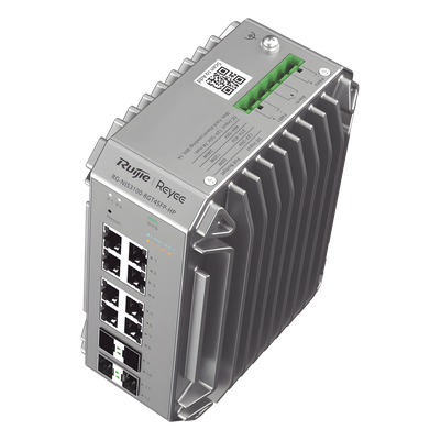 RUIJIE - Switch Industrial PoE / 8 Puertos Gigabit 802.3af/at / 4 Puertos SFP / Administrable Cloud / -40°C a 75°C / Doble Fuente AC/DC