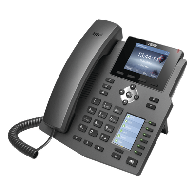 FANVIL - Teléfono IP empresarial para 4 líneas SIP con 2 pantallas LCD, 6 teclas BLF/DSS, conferencia de 3 vías, PoE