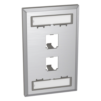 PANDUIT - Placa de Pared Vertical / Acero Inoxidable Grado 304 / 2 Puertos Mini-Com / 2.75 x 4.5 in / Espacios para Etiquetas