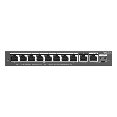 RUIJIE - Switch Administrable / 8 Puertos PoE+ / 130 W / 2 Uplinks Gigabit / 20 Gb/s / Sin Ventilador