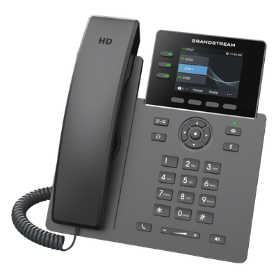 GRANDSTREAM - Teléfono IP / 3 Líneas SIP / 12 Botones Virtuales Programables / Pantalla LCD 2.8 Pulgadas / Puertos Gigabit con PoE / Audio HD
