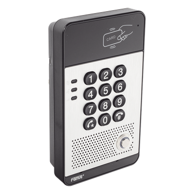 FANVIL - Audio Portero IP con 2 líneas SIP, relevador integrado, teclado numérico y lectora de tarjetas RFID para control de acceso, PoE