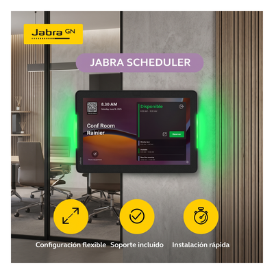 JABRA - Panel de Programación de Salas / Pantalla Táctil 10.1" / Resolución 1920x1200 / Android 13 / PoE IEEE 802.3af / Wi-Fi 802.11ac / Bluetooth 5.2 / Certificado Microsoft Teams y Zoom Rooms / Barras LED de Disponibilidad / Montaje Flexible