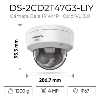 HIKVISION - Bala IP 4 Megapixel / Lente 4 mm / 60 mts IR + Luz Blanca / Exterior IP67 / WDR 130 dB / ACUSENSE 3.0 / Metal / NEMA 4X / ACUSEEK