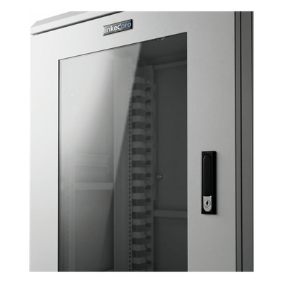 LINKEDPRO - Gabinete Rack 19 Pulgadas / 18U / Piso / Puerta Cristal Templado / Acero Cal. 16-18-20 / 750 kg (1653.5 lb) / 60x93x46 cm (23.6x36.6x18.1 in)