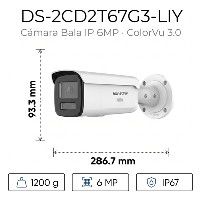 HIKVISION - Bala IP / 6 Megapixel / Lente 4 mm / 60 m (197 ft) IR + Luz Blanca / Exterior IP67 / WDR 130 dB / AcuSense 3.0 / Metal / NEMA 4X / AcuSeek