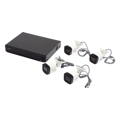 HIKVISION - Kit TurboHD / 3K 5 Megapixel / DVR 4 Canales / 4 Cámaras Bala / Dual Light 30 m (98.4 ft) / IP67 / Micrófono Integrado / Cables 18.3 m (60 ft)