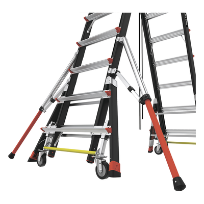 LITTLE GIANT LADDER SYSTEMS - Escalera de Fibra de Vidrio con Jaula / Ajuste de Altura 8' a 14' (2.44 a 4.27 m) / Carga Máxima 170 kg (375 lb) / Nivelación en Ruedas Ratchet™ / Peso 58.5 kg (129 lb)