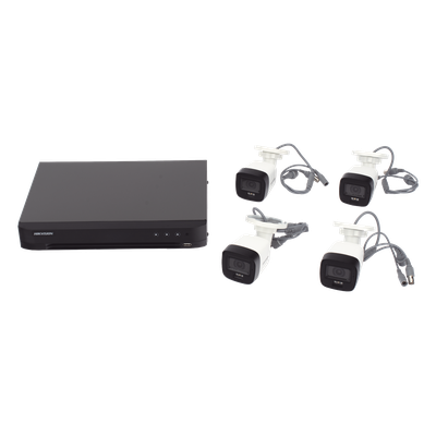 HIKVISION - Kit TurboHD / 3K 5 Megapixel / DVR 4 Canales / 4 Cámaras Bala / Dual Light 30 m (98.4 ft) / IP67 / Micrófono Integrado / Cables 18.3 m (60 ft)