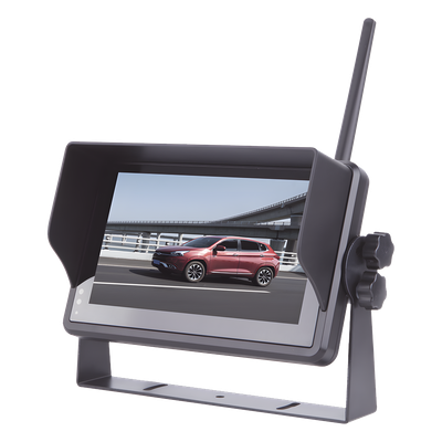 EPCOM - Sistema de Cámara de Reversa Inalámbrico / Monitor Táctil 7" 1024x600 / Transmisión 2.4 GHz / Alcance 200 m (656.2 ft) / IP69K / 12-24 VDC