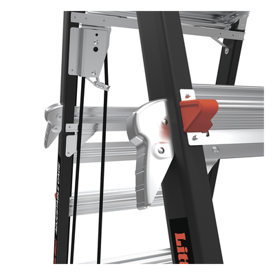 LITTLE GIANT LADDER SYSTEMS - Escalera de Fibra de Vidrio con Jaula / Ajuste de Altura 8' a 14' (2.44 a 4.27 m) / Carga Máxima 170 kg (375 lb) / Nivelación en Ruedas Ratchet™ / Peso 58.5 kg (129 lb)