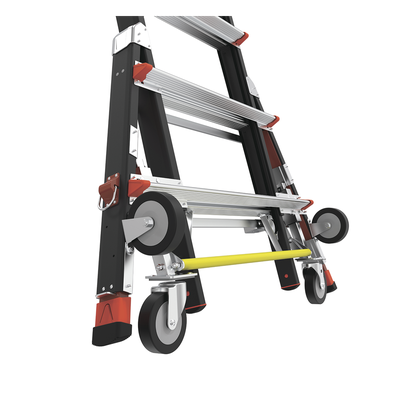 LITTLE GIANT LADDER SYSTEMS - Escalera de Fibra de Vidrio con Jaula / Ajuste de Altura 8' a 14' (2.44 a 4.27 m) / Carga Máxima 170 kg (375 lb) / Nivelación en Ruedas Ratchet™ / Peso 58.5 kg (129 lb)