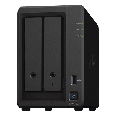 SYNOLOGY - NVR Deep Learning / 2 Bahías / Intel Celeron Quad-Core 2.7 GHz / 6GB DDR4 / HDMI 4K / 1GbE Link Aggregation / Compacto 166 x 106 x 223 mm