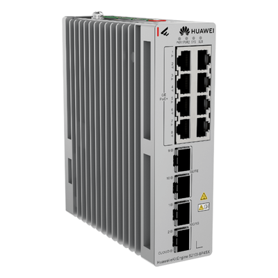 HUAWEI - Switch Industrial PoE+ / 8 Puertos Gigabit / 2 SFP + 2 SFP+ 10G / Riel DIN / Redundancia 1+1 / -40 a 75°C / IP40