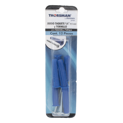 THORSMAN - Kit de Fijación / 6 Taquetes de Expansión Doble 2" (50.8 mm) / 6 Tornillos 12 mm x 2" (50.8 mm) / Carga 140 kg / Azul