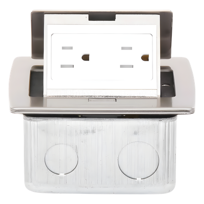 THORSMAN - Mini Caja de Piso Rectangular / Acero Inoxidable / 2 Contactos 127V / 15A / 12.4 x 12 x 7.2 cm / 4.88 x 4.72 x 2.83 pulg