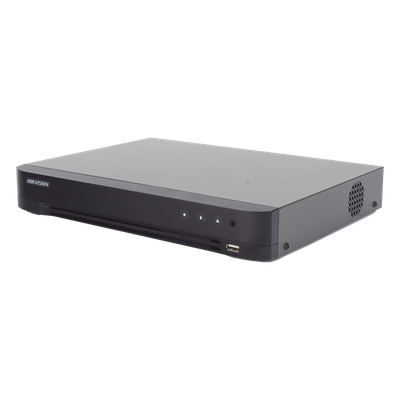 HIKVISION - DVR Pentahíbrido / 8 Canales Totales / 4 TURBOHD + 4 IP / 8 Megapixel (4K) / Reconocimiento Facial / AcuSense / H.265+ / 1 Bahía HDD 10 TB / Audio Bidireccional Coaxitron / Salida Full HD