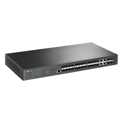 TP-LINK - Switch de Fibra Óptica L2+ / 24 Puertos SFP 1GE / 4 Puertos Combinados SFP+/RJ45 / 128 Gbps / 95.23 Mpps / Gestión Centralizada / IPv6 / IGMP Multicast